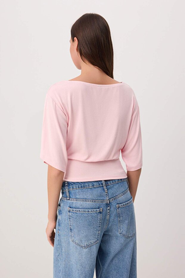 Pembe Düz Regular/Normal Kalıp Asimetrik Yaka Premium Yumuşak Örme Bluz TWOSS26BZ00097 - 4