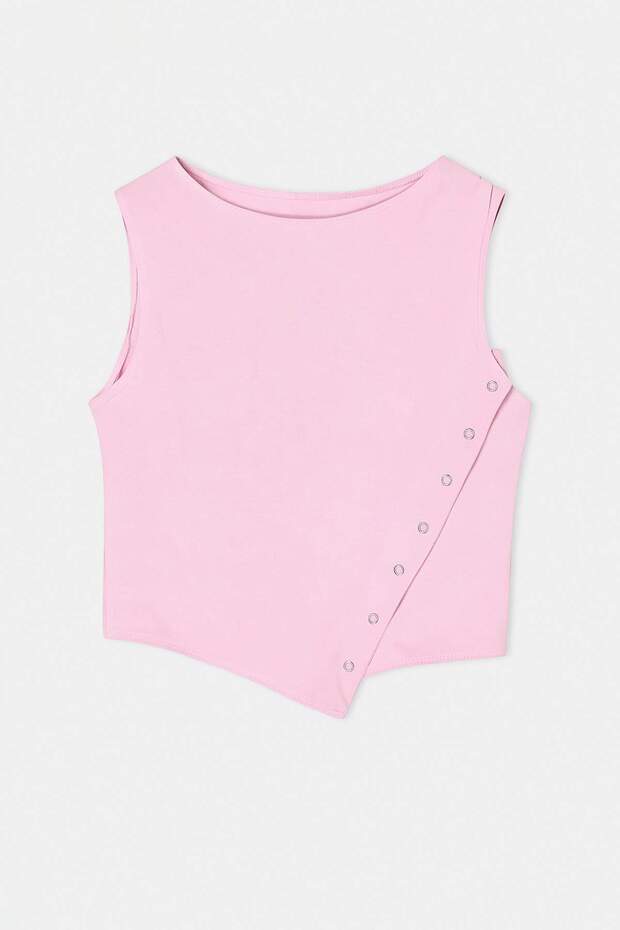 Pembe Fitted/Vücuda Oturan Kayık Yaka Kolsuz Pamuklu Esnek Örme Bluz TWOSS26BZ00035 - 5