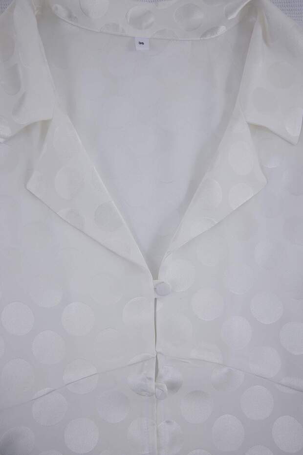 Beyaz Puantiye Desenli Jakkar Saten Pijama Takımı THMSS26PT00187 - 7
