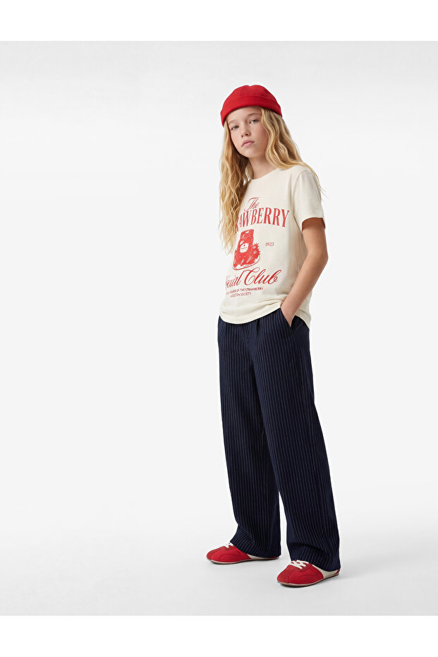 Printed Short Sleeve Crew Neck T-Shirt Cotton Strawberry Printed T-Shirt