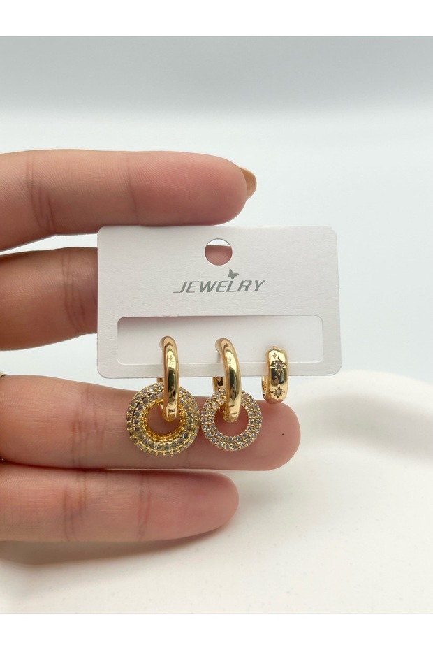 Inlaid Zircon Stone Double Hoop Set Women's Earrings - Stylish and Elegant