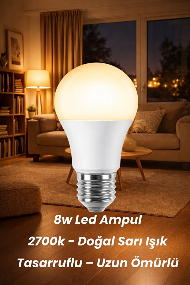 8W 2700K E27 LED Ampul - Doğal Sarı Işık - 1