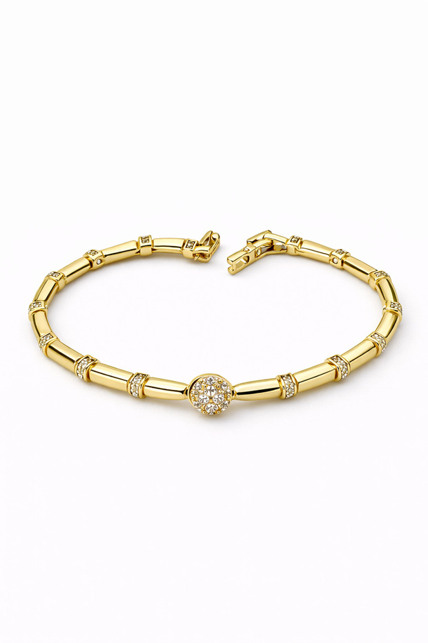 Zircon Stone Bone Bracelet Stainless Steel Gold