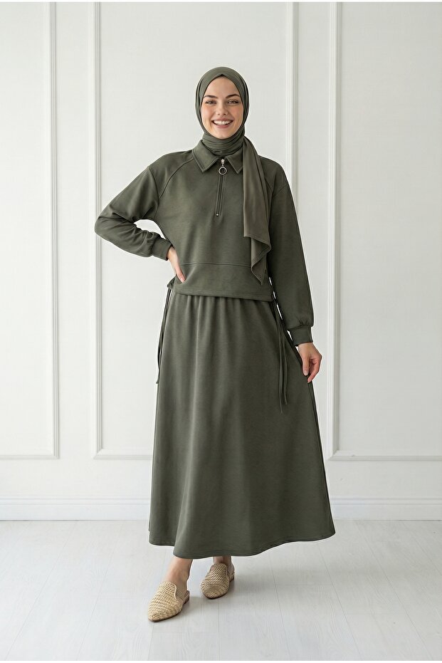 Capina Half-Zip Suit with Side Tightening Skirt-As085 Khaki