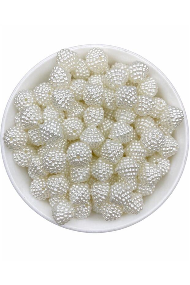 50 Gr 14mm White Color Pyramid Pearl Blackberry Beads, Jewelry Making Beads (~35 Pieces)