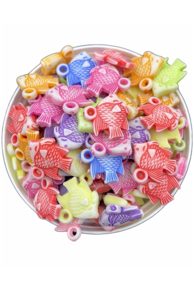 Pastel 18mm Handled Fish Figure Mixed Pastel Color Beads, Jewelry Making Hobby Beads (25gr, ~30 Pieces)