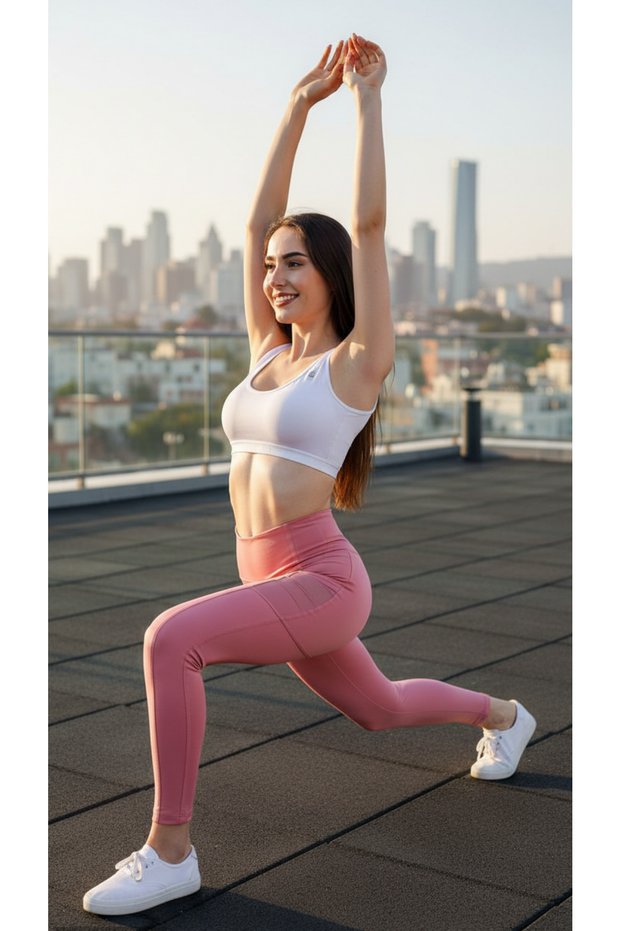 Women's Powder Color High Waist Gathering Sports Leggings Yoga Pilates Fitness Leggings