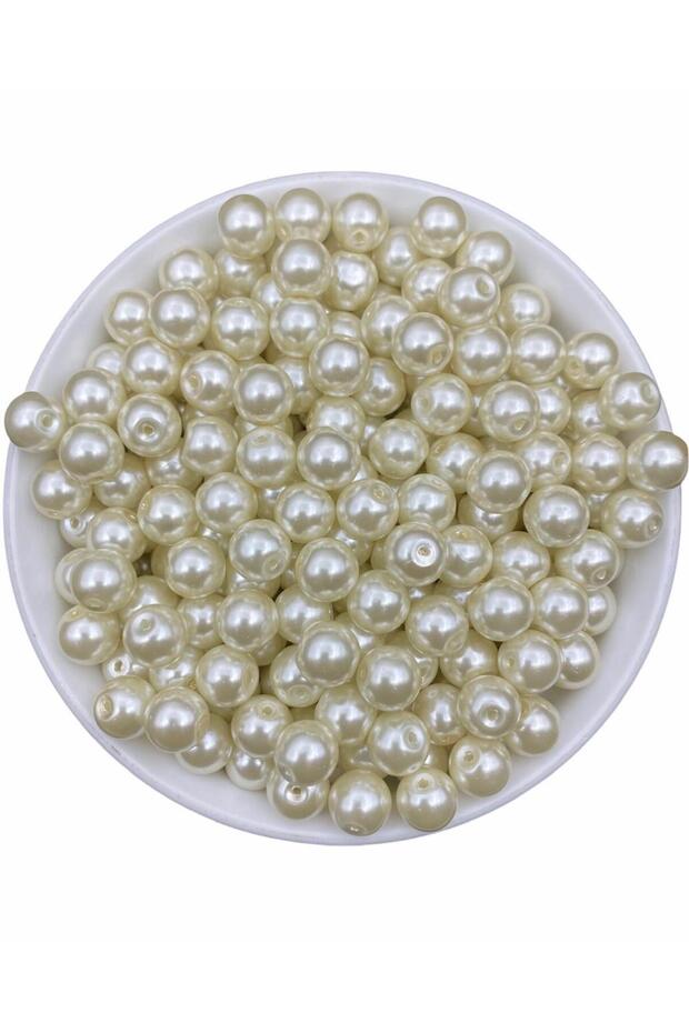 50 Gr 10mm Cream Glass Pearl Beads, Jewelry Making Beads (50Gr, ~40 Pieces)