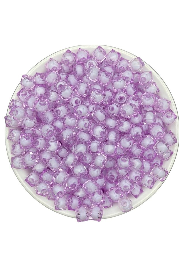 50gr 8mm Lilac Colored Acrylic Cube Beads, Jewelry, Bag Making Beads (50gr,~180 Pieces)