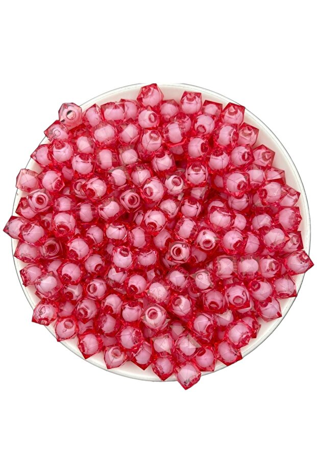 10mm Fuchsia / Dark Pink Color Acrylic Cube Beads with Beads Inside, Bag Making Beads (100gr,~250 Pieces)