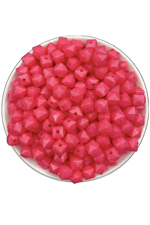 100gr 10mm Opaque Fuchsia Color Cube, Cubic Model Acrylic Beads, Bag Beads (100gr,~200 Pieces)