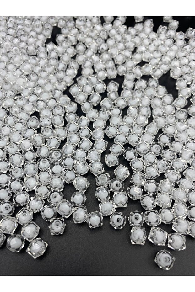 50gr 8mm Transparent Acrylic Cube Model Beads with Beads Inside, Jewelry, Bag Making Beads (50gr,~180 Pieces)