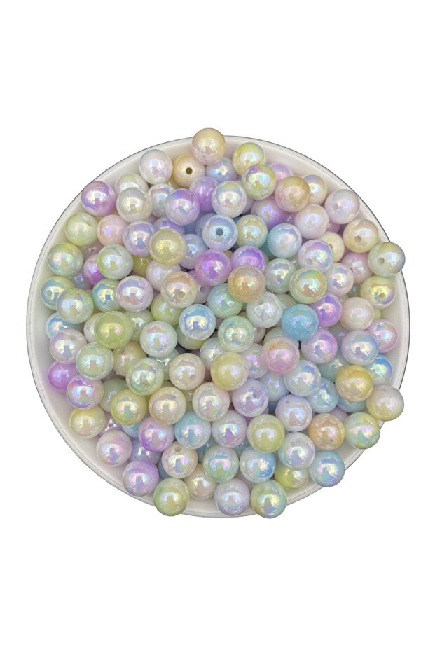 100gr 10mm Mixed Nacreous Janjan Marbled Pastel Pearl Beads, Jewelry, Hobby, Bag Beads (~200 Pieces)
