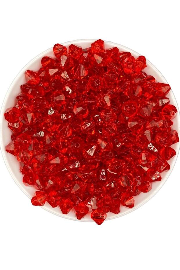 10mm Red Color Pyramid Model Acrylic Beads, Jewelry, Bag Making Beads (100gr,~260 Pieces)