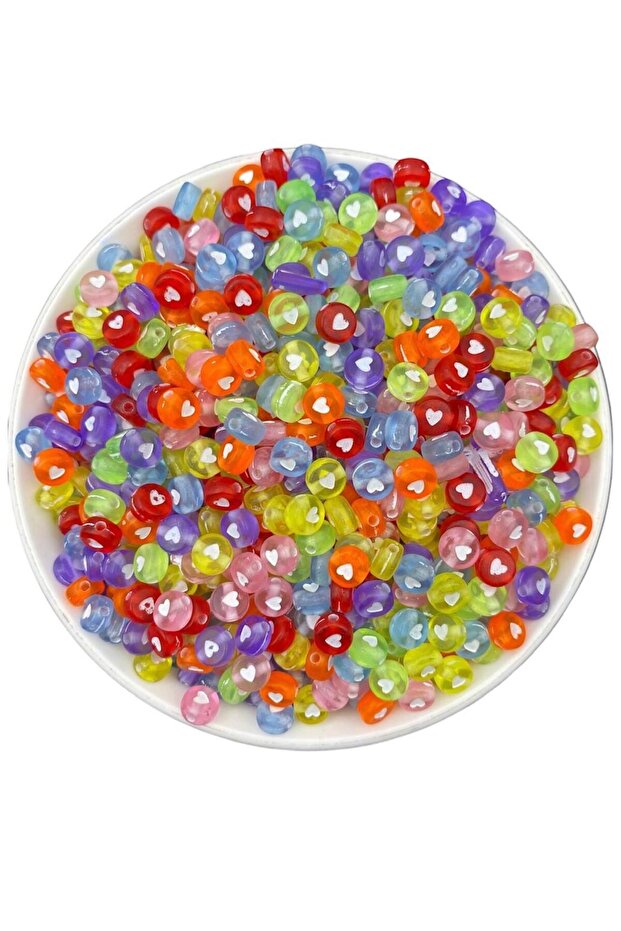25gr Flat Mixed Color Heart Beads on Transparent Background, Jewelry Making Beads (25 Gr, ~190 Pieces)