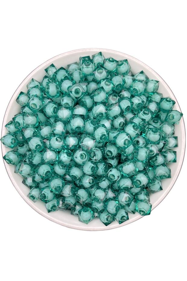 50gr 8mm Emerald Green Acrylic Cube Beads with Beads Inside, Jewelry, Bag Making Beads (50gr,~180 Pieces)