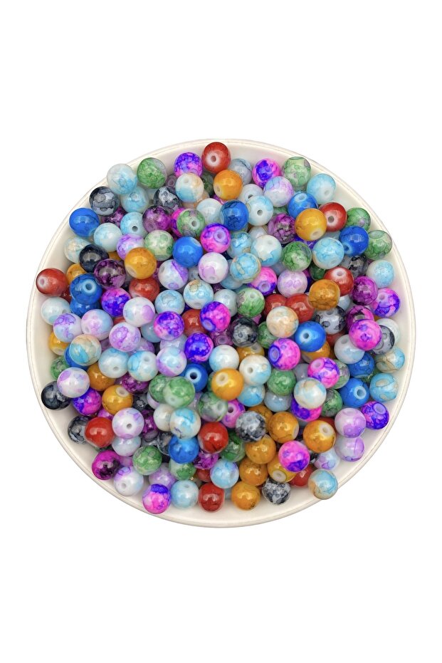 50gr 8mm Patterned Mixed Color Glass Pearl Beads, Jewelry Making, Hobby Beads (~70 Pieces)