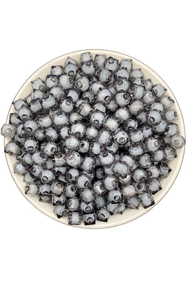 10mm Gray / Smoke Color Acrylic Cube Beads with Beads Inside, Jewelry, Bag Making Beads (100gr,~250 Pieces)