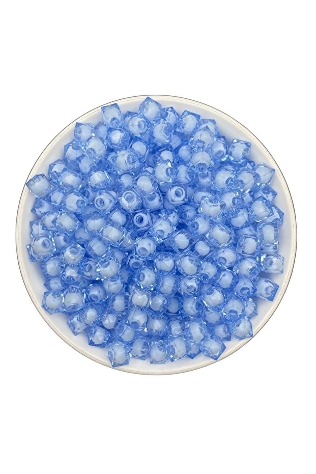 50gr 8mm Light Blue Acrylic Cube Beads with Beads Inside, Jewelry, Bag Making Beads (50gr,~180 Pieces)