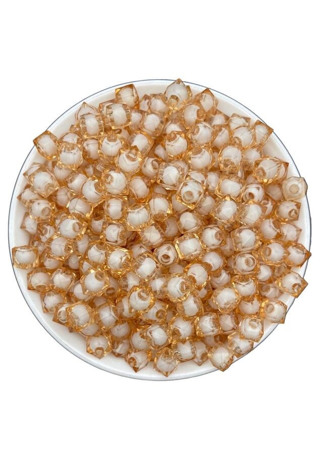 10mm Mink / Light Brown Beaded Acrylic Cube Beads, jewelry, bag Making Beads (100gr, ~250 Pieces)