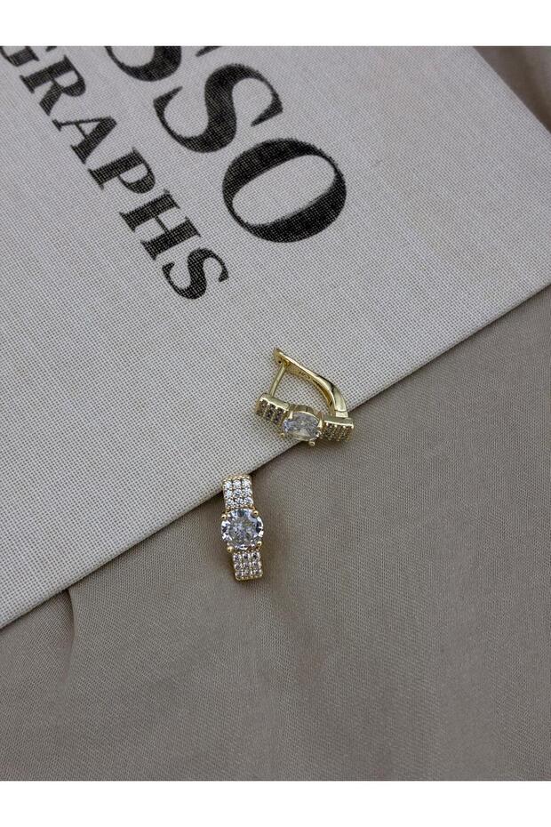 Gold Color U Shape Zircon Stone Detailed Earrings Cm83