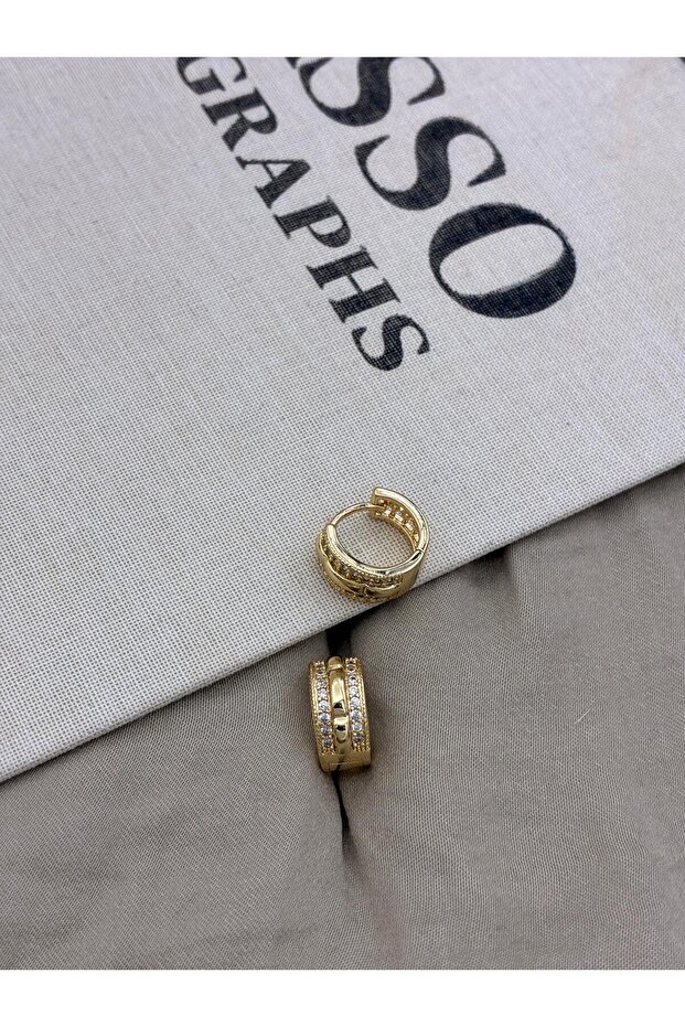 Gold Color Zircon Stone Thick Form Hoop Earrings Cm118