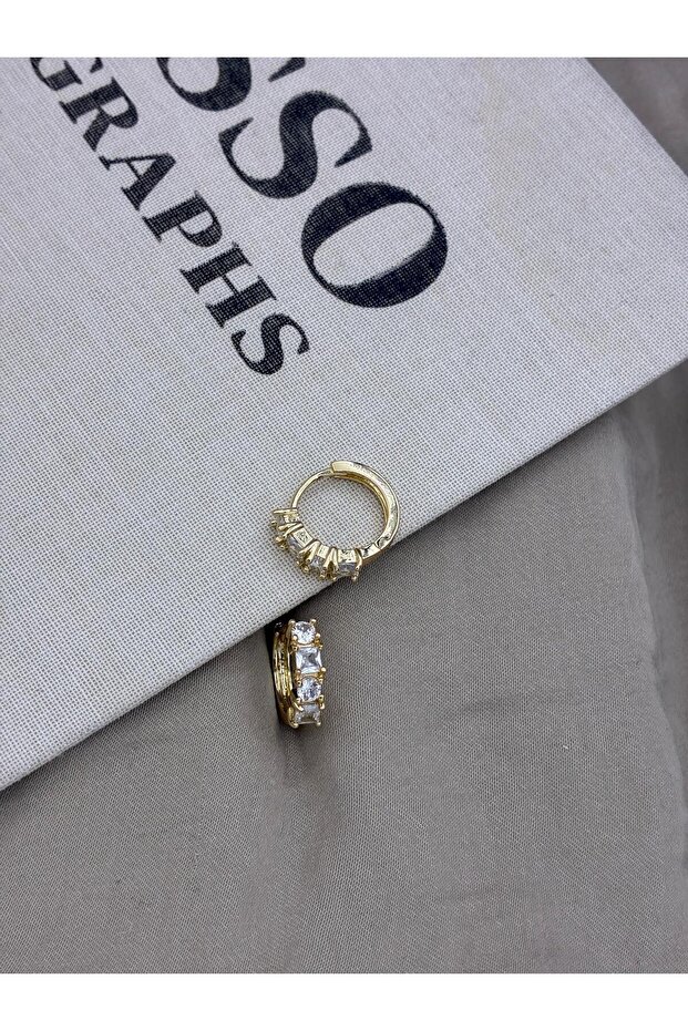Gold Color Four Baguette Zircon Stone Hoop Earrings Cm202