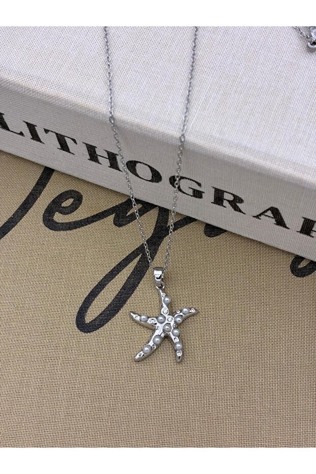 Steel Silver Color Pearl Starfish Model Necklace