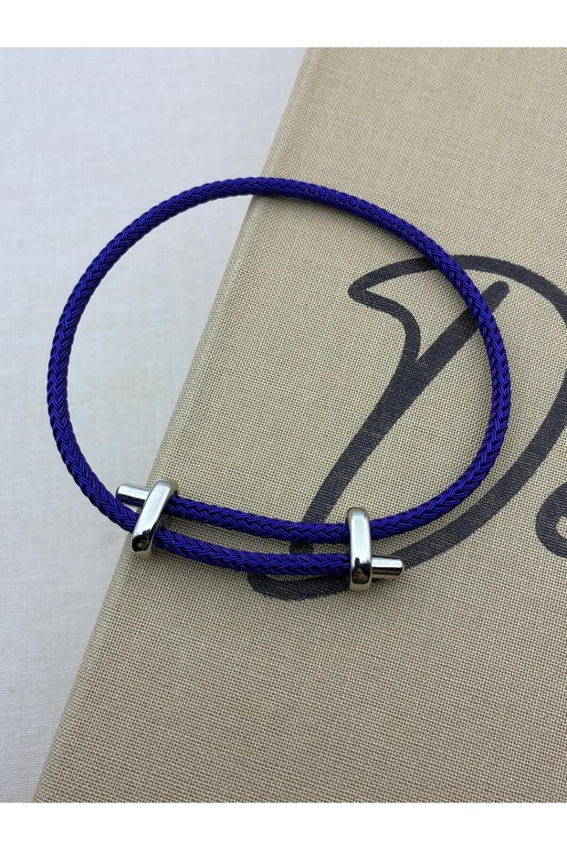 Colorful Adjustable Silver Color Steel Detailed Knitted Rope Bracelet