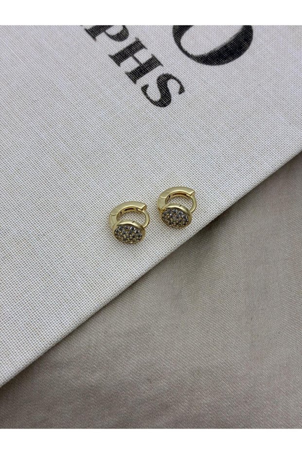 Xuping Gold Color Hoop Earrings with Round Detailed Zircon Stone