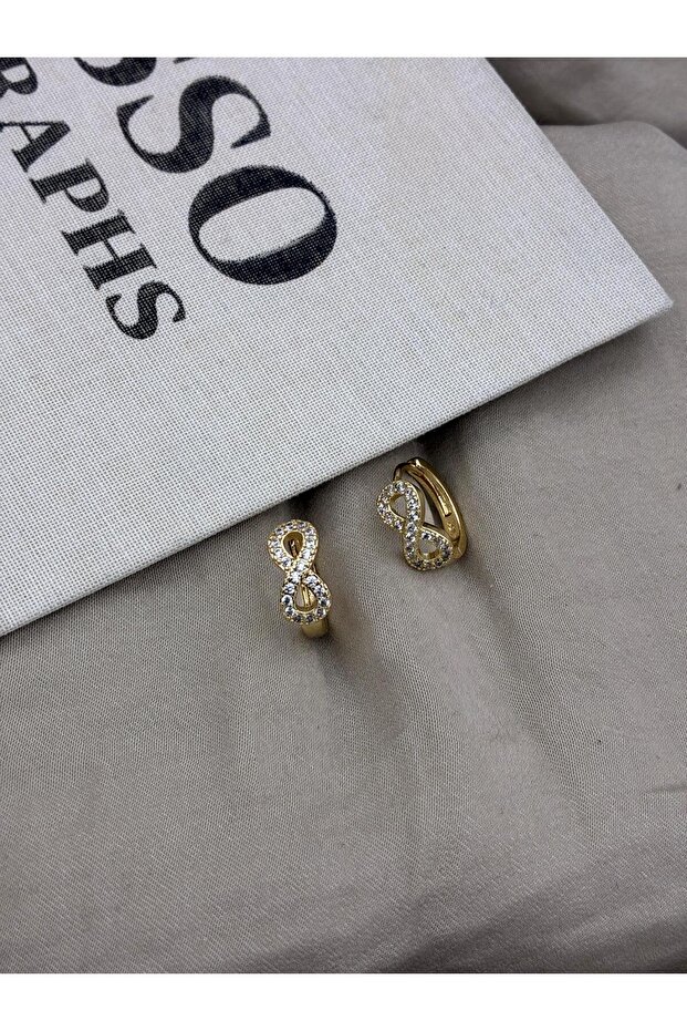 Gold Color Infinity Detailed Zircon Stone Earrings Cm129