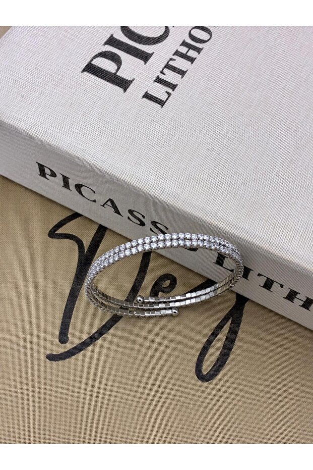 Silver Color Adjustable Zircon Baguette Stone Double Row Waterway Bracelet