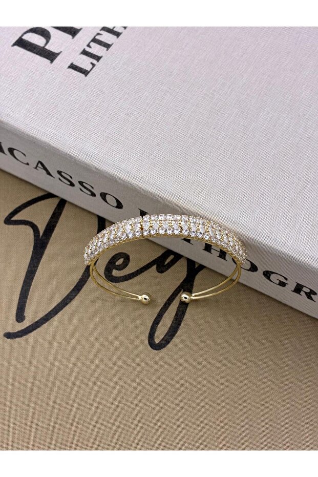 Gold Color Adjustable United Three Rows Zircon Stone Bracelet