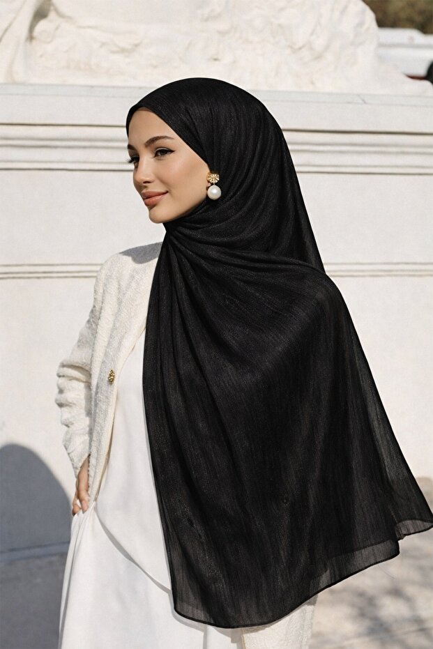 شال فستان سهرة حريري من يوريو أسود 103