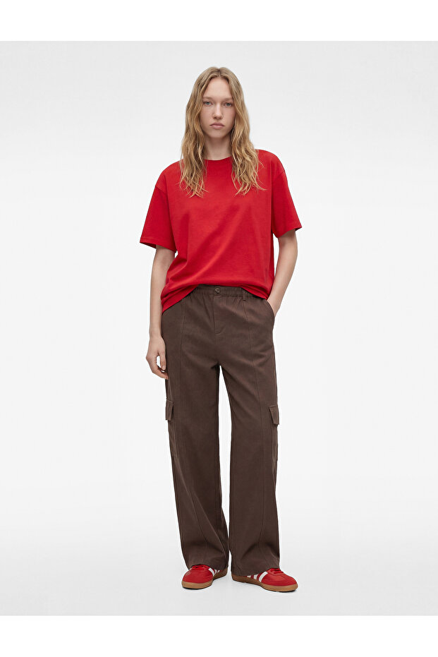 Cotton Gabardine Buttoned Comfortable Fit Cargo Pocket Trousers