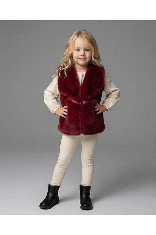 Girl's Cute Fur and Leather Vest Autumn Spring