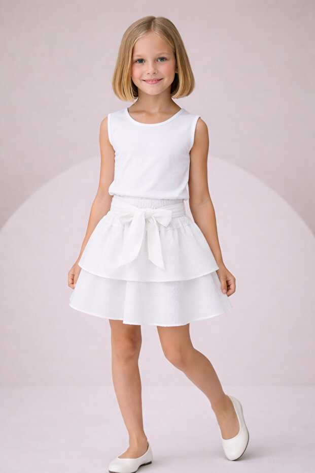 Girl's Skirt with Bow and Elastic Waist, Textured Skirt | Eid & Special Occasion Skirt October 29 - April 23