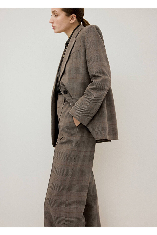 Wool Blend Check Blazer Jacket