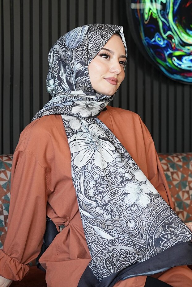 Baroque Floral Pattern Stone Soft Cotton Shawl