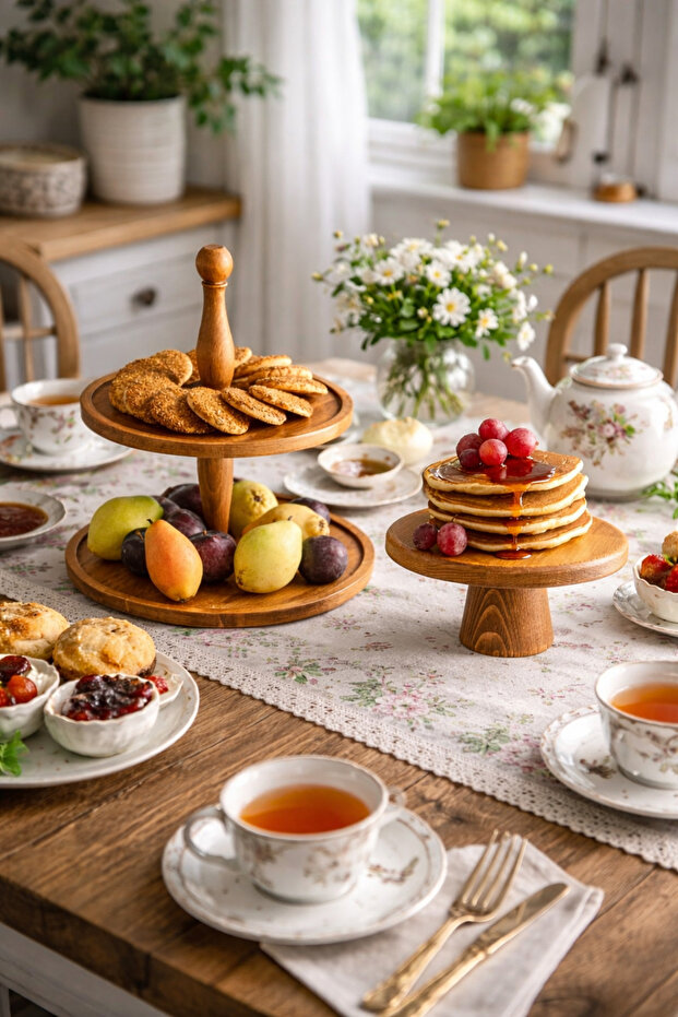 Justwood 2 Tier Cake Stand and 20 cm Mini Wooden Cookie Pastry Presentation Set
