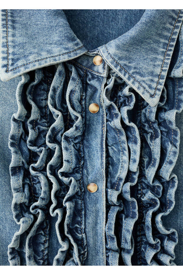 Volanlı denim gömlek - 7