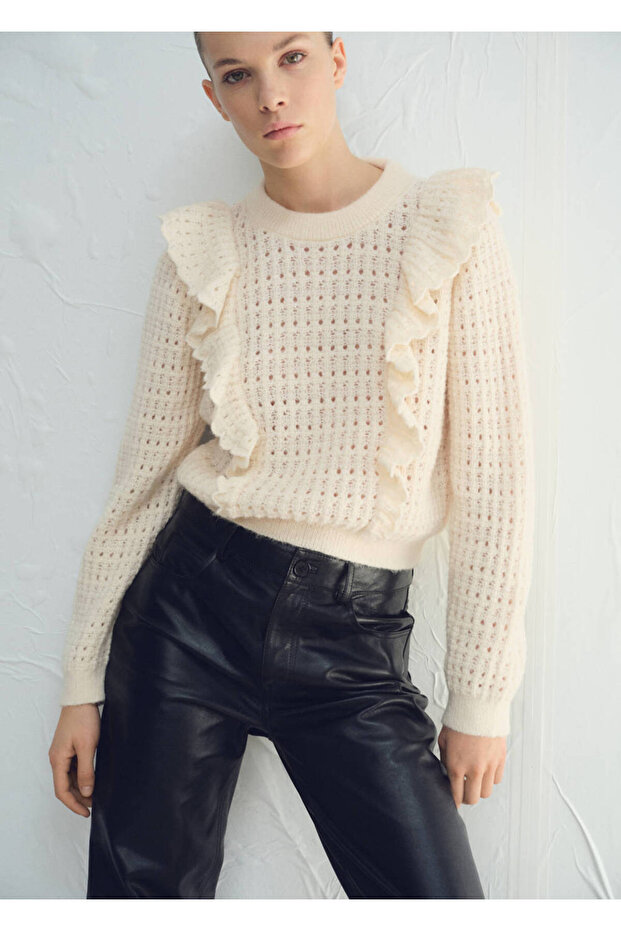 Openwork Knit Flounce Sweater