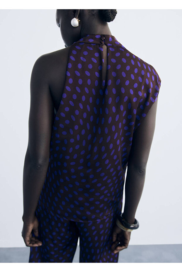 Polka Dot Pattern Draped Collar Blouse - 4