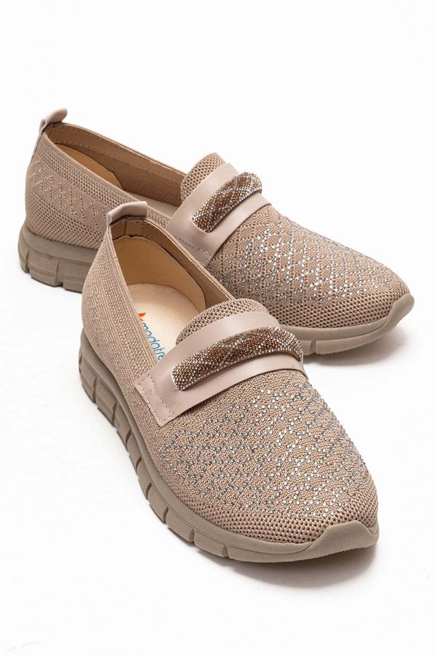 Women's Knitwear Baklava Stone Buckle Loafers Shoes Nude