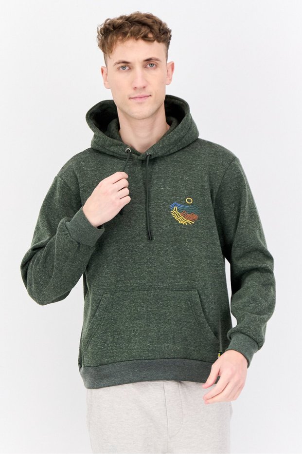 Men Hooded Graphic Long Sleeves Sweatshirt, Green