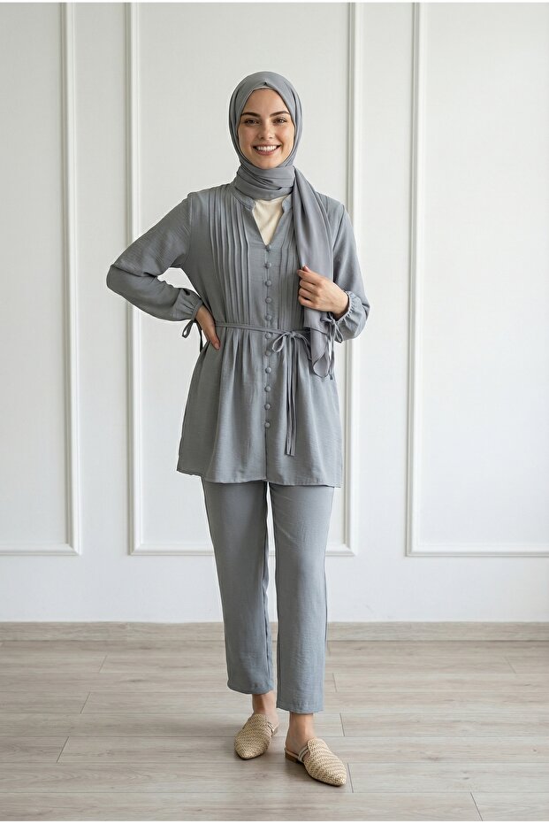 Tiredra Rib Stitch Detailed Suit-Eu2800-Mf563 Gray