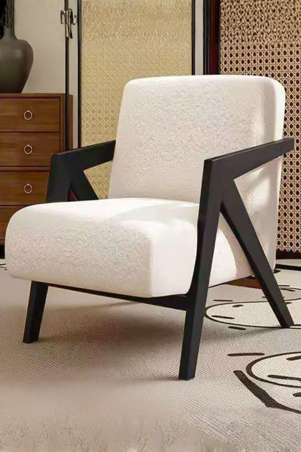 Black Fabric Lounge Accent Chair Solid Wood Frame 73×60×77 cm Modern Armchair
