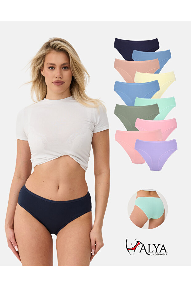 Women's Cotton Colored Slip Panties Standard Waist Lycra - Plus Size Colorful Underwear - Pack of 10