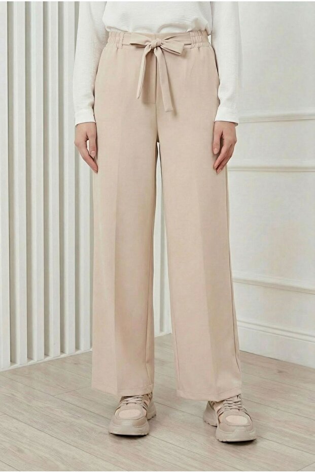 Asu Belted Wide Leg Trousers-Mt1445 Stone