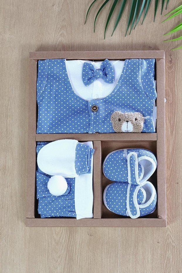 Baby Boy 5-Piece Blue Vest Detailed Luxury Hospital Discharge Set STL6478